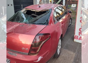 Auto terminó con serios daños por la caída de postes