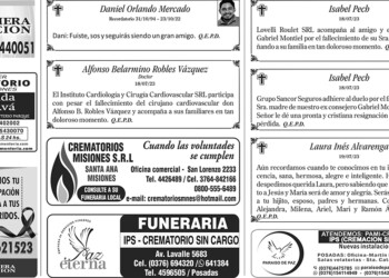 Fúnebres del jueves 20 de julio de 2023