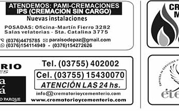 Fúnebres del Lunes 14 de Agosto de 2023