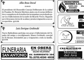 Fúnebres del Sábado 26 de Agosto de 2023