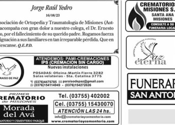 Fúnebres del Viernes 18 de Agosto de 2023