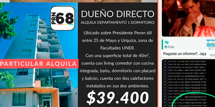 MEMES DE LA MAFIA. El acusado y las burlas a una damnificada. El aviso lo publicó para captar a las víctimas.