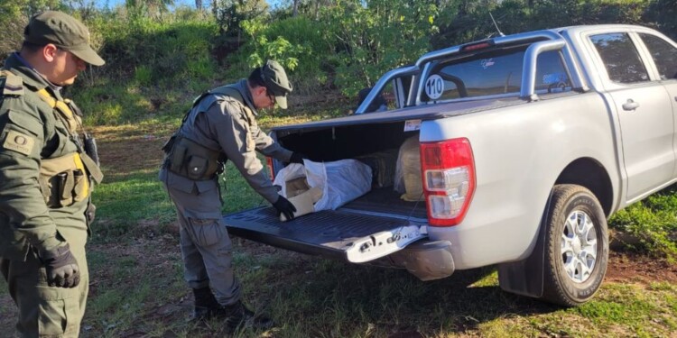 MARIHUANA PRENSADA. Los efectivos de GN retiran la droga de la Ford Ranger de Gómez.