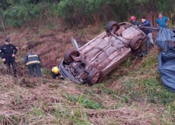 Conductor despistó y volcó con un tráiler cargado de neumáticos en Hipólito Yrigoyen