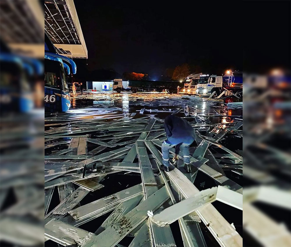 Vidrios rotos y estructuras caídas: el temporal causó destrozos en una estación de servicio de Virasoro