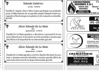 Fúnebres del Viernes 15 de Septiembre de 2023