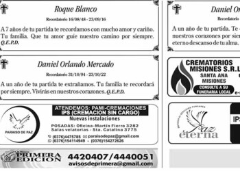 Fúnebres del Lunes 23 de Octubre de 2023