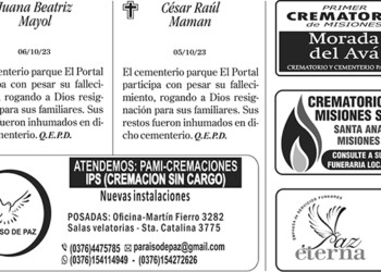 Fúnebres del miércoles 11 de octubre de 2023