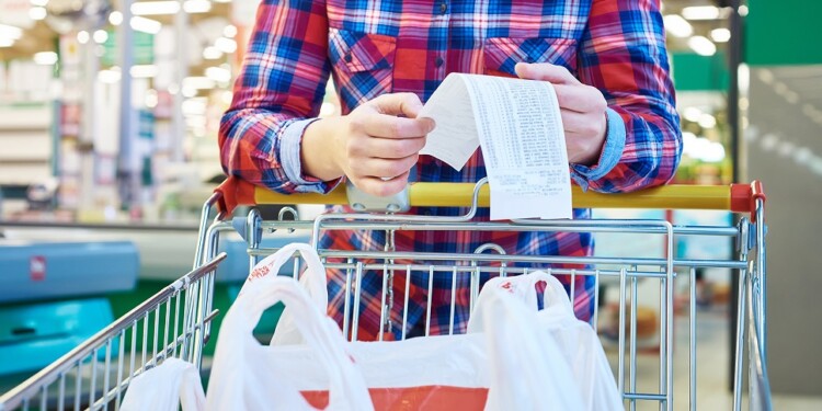 Woman housewife looking check in the store