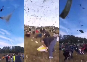 Un influencer arrojo 1 millón de dólares desde un helicóptero para sus fanáticos