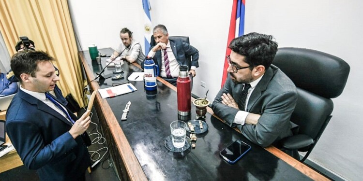 TRIBUNAL Y FISCAL. Los jueces Carlos Jorge Giménez, César Antonio Yaya y Gregorio Augusto Busse y el encargado de la acusación, Vladimir Glinka.