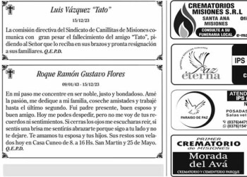 Fúnebres del Sábado 16 de Diciembre de 2023
