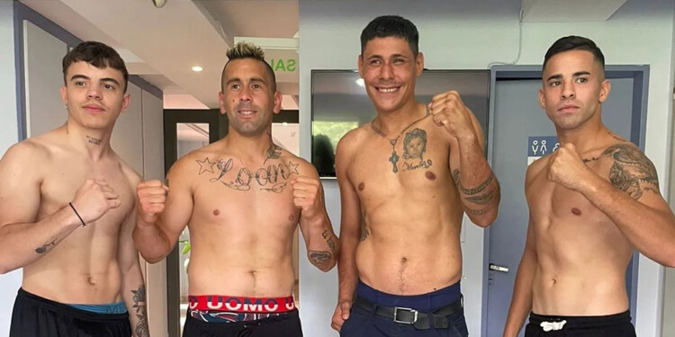 TODO LISTO. Corso y Andino, ayer por la mañana tras el pesaje, escoltados por Fabricio Leiva y Agustín Peralta.Gentileza Andino Team