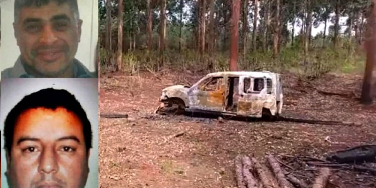 LA CAMIONETA. César Miño (37) y Sergio Quintana (33) viajaban en una Peugeot Partner Patagónica que apareció quemada y desguazada.
