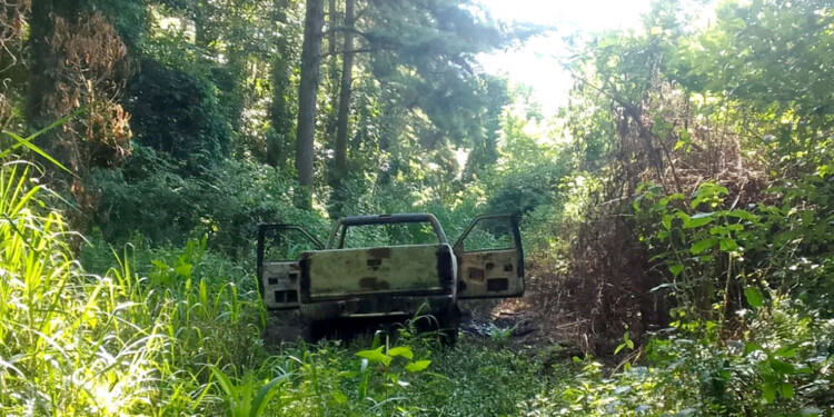 HALLAZGO. La camioneta que ocupaba el joven apareció quemada en medio de un pinar en Wanda.