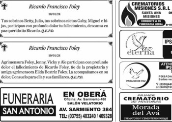 Fúnebres del Jueves 11 de Enero de 2024