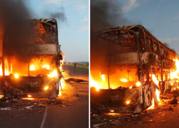 Ardió un colectivo misionero en el ingreso a Monte Caseros