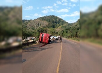 Volcó un camión repleto de yerba frente al mirador de Aristóbulo del Valle