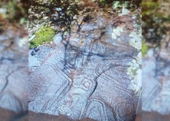 Bajante del arroyo Paraíso deja al descubierto extrañas figuras sobre piedras