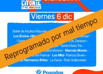 Por cuestiones climáticas se reprogramó la segunda noche del Festival del Litoral