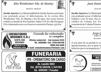 Fúnebres del sábado 1 de marzo de 2025