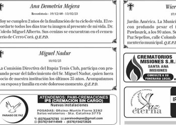 Fúnebres del Jueves 13 de Febrero de 2025