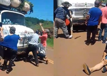 Camión con yerba casi atropella a un colono que quería impedir su paso