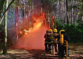 Bomberos voluntarios se entrenan en fuego real
