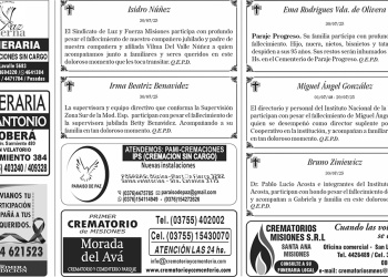 Fúnebres del jueves 31 de julio de 2025