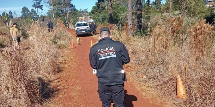 AÚN BUSCAN UNO DE LOS OJOS. La policía rastrillando la escena del crimen.