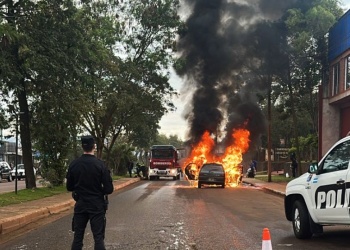 Un auto ardió por completo en pleno centro de El Soberbio