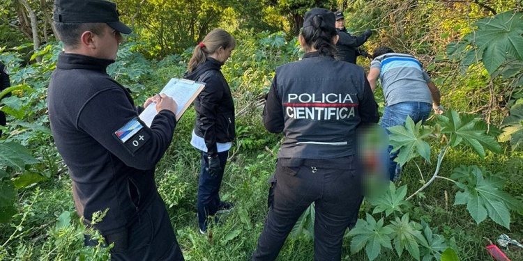 PERICIAS. Personal de Policía Científica de la UR V trabajó hasta la mañana del sábado donde hallaron el cuerpo.