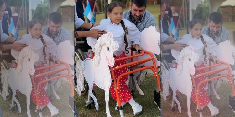 INOLVIDABLE. Luana haciendo la primera prueba con su andador.