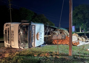 Un camión perdió estabilidad y volcó en la ruta 13