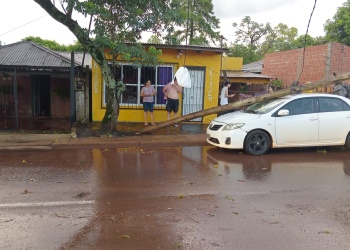 Garupá: un vendaval tiró un poste sobre un auto y cortó la energía del barrio
