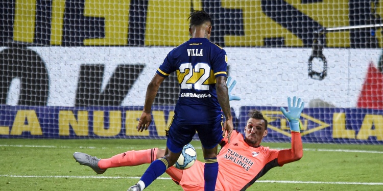 Soccer Football - Copa Diego Maradona - Boca Juniors v River Plate - Estadio La Bombonera, Buenos Aires, Argentina - January 2, 2021 Boca Juniors' Sebastian Villa scores their second goal Pool via REUTERS/Marcelo Endelli