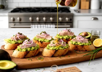 Bruschettas de atún, palta y cebolla