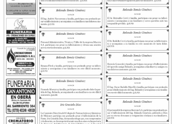 Fúnebres del jueves 16 de abril de 2026