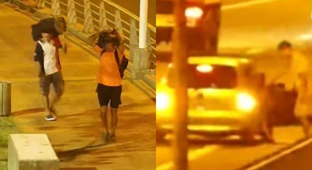 Dos de los delincuentes fueron captados en cámara con objetos robados y subiéndose a un auto en la costanera sur. 