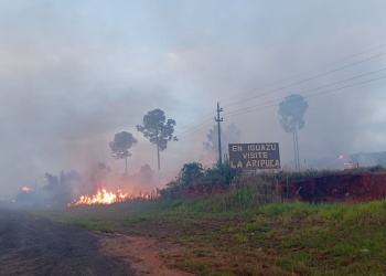 Advierten por un incendio de malezas sobre la ruta 12 cerca de Loreto