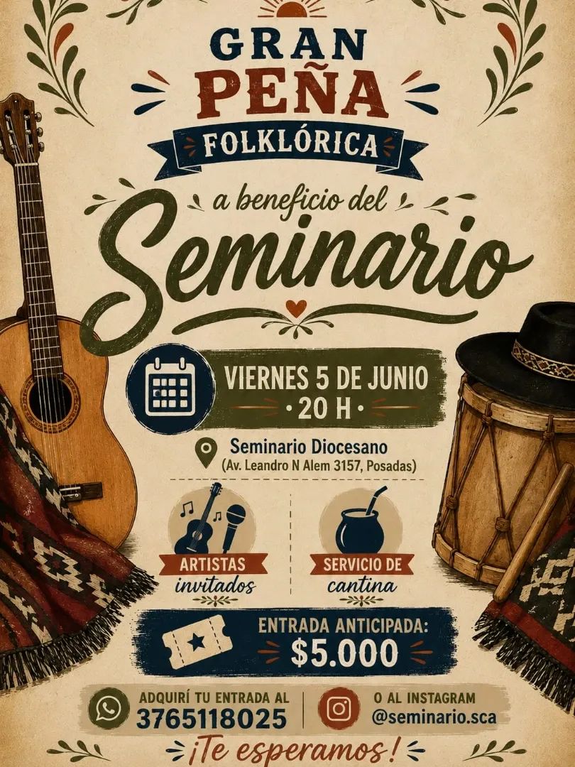 Música, fe y solidaridad: peña a beneficio del Seminario Santo Cura de Ars