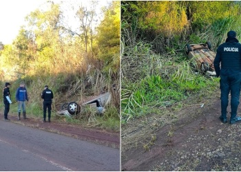 Perdió el control del vehículo y terminó volcado al costado de la ruta en El Soberbio