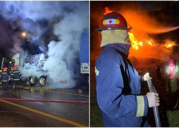 Un desperfecto mecánico provocó el incendio de un camión sobre la Ruta 14