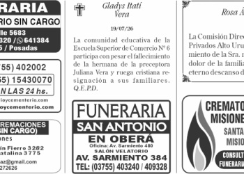 Fúnebres del martes 21 de julio de 2026