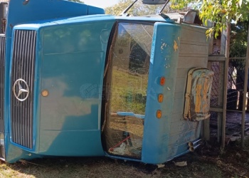 Un camión que transportaba ganado perdió los frenos y volcó en Apóstoles