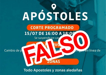 Advierten sobre placas falsas que anuncian cortes de energía en Apóstoles
