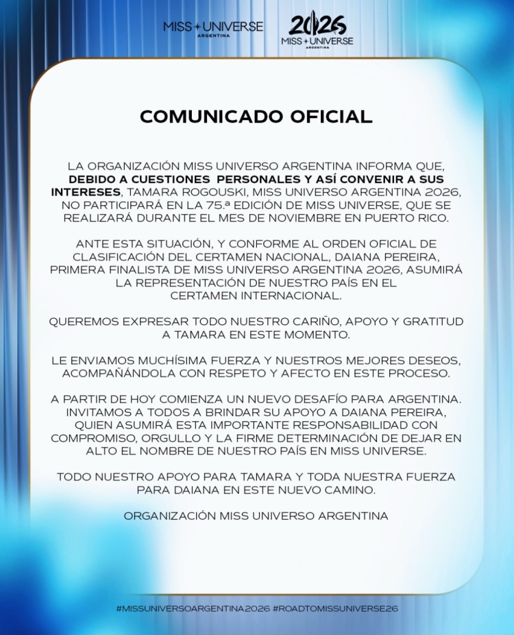 Comunicado oficial sobre la no participación de Tamara Rogouski