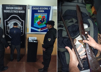 Tres procedimientos en Misiones: un detenido en un pool, un rifle casero y cinco reflectores secuestrados