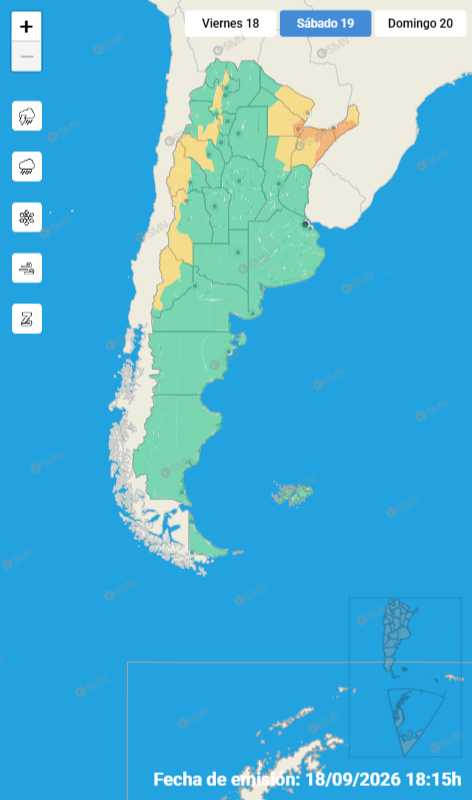 Mapa de alertas meteorológicas en Misiones