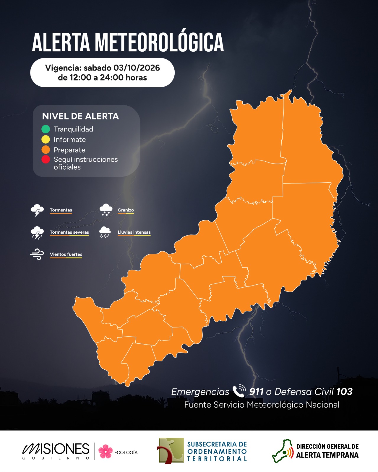 Alerta naranja por tormentas en Misiones